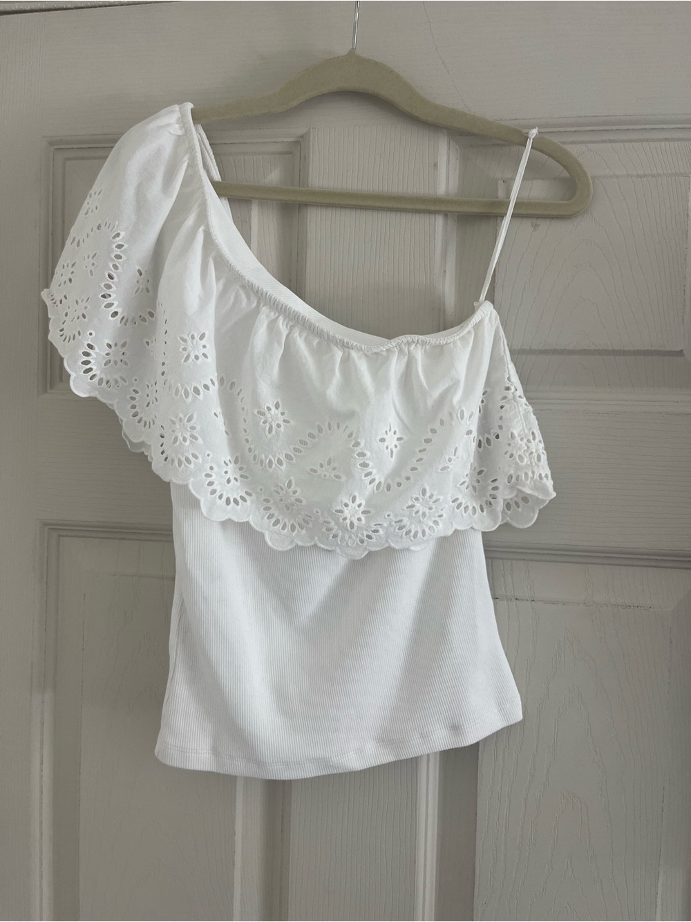 🤍 Old Navy White Ribbed One-Shoulder Tank Top | Size XS Petite (XSP) - Picture 1 of 5